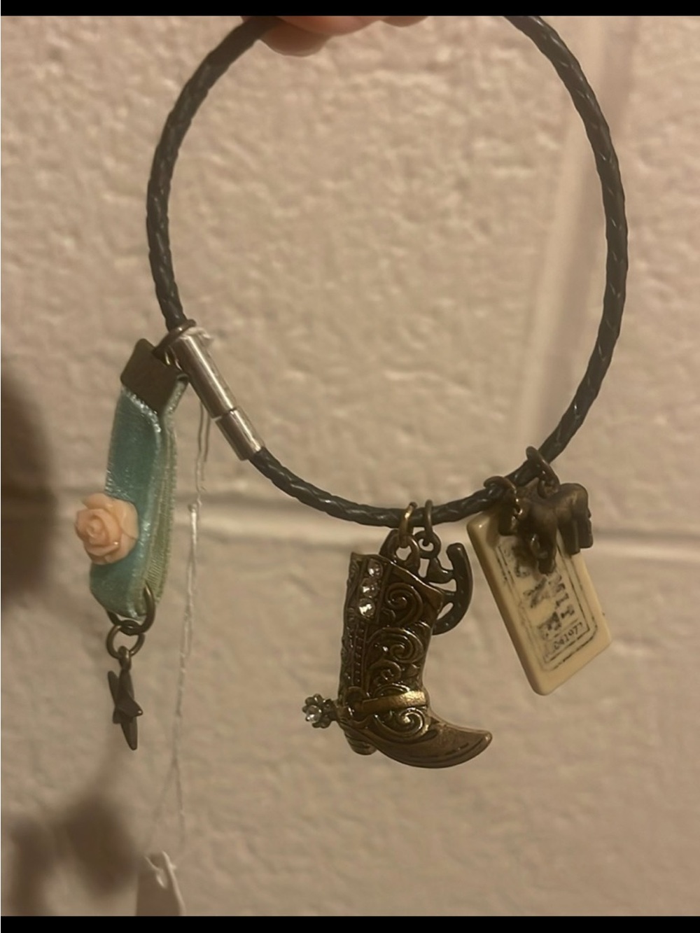 Cowboy Boot Charm Bracelet in Black and Antique Brass